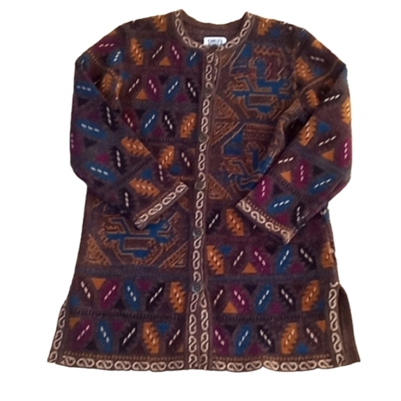 Chico's Design Vintage 90s Colorful Pattern Cotton Blend Cardigan Sweate… - Picture 3 of 16